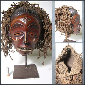 MASQUE CHOKWE Angola AFRICANTIC art africain AFRIKANISCHE KUNST AFRICAN MASK - Picture 1 of 6