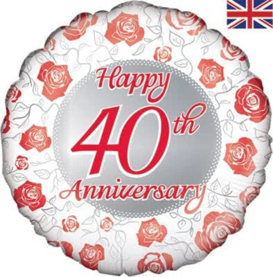 Ruby Wedding Anniversary Balloon Foil Party Decoration Happy 40th Anniversary - Image 1 of 4