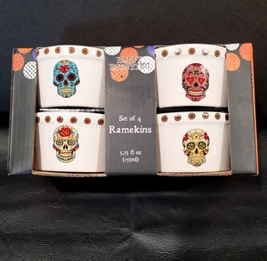 Set of 4 Global Design Connections Sugar Skull Oven Safe Ramekins - Picture 1 of 6