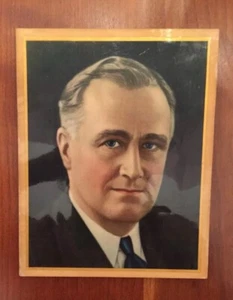 Vintage FRANKLIN DELANO ROOSEVELT Color Photo PLAQUE On Wood. - Picture 1 of 12