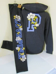 LOT Victoria Secret Pink FLORAL PULLOVER HOODIE SWEAT SHIRT LEGGING PANT L SET - Picture 1 of 11