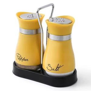 Stainless Steel Salt and Pepper Shaker Set Glass Bottle for RV BBQ Yellow - Picture 1 of 7