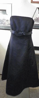 Davids Bridal black satin cocktail formal bridesmaids evening dress 10 - Image 1 of 4