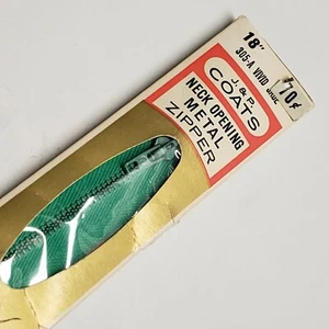 J & P Coats Vintage Zipper Vivid Jade Green 18" Metal Neck MADE IN USA - Imagen 1 de 3