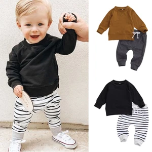 Newborn Baby Boy Cute Long Sleeve Sweatshirt Tops Drawstring Pants 2Pcs Clothes - Picture 1 of 13