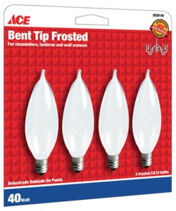 NOS! ACE (2) 4-PACKS BENT TIP FROSTED 40W CA9.5 LIGHT BULBS CANDELABRA BASE - Picture 1 of 1