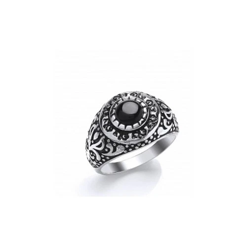 Anillo De Sello De Plata Esterlina Para Caballeros Con Ónix Negro Redondo - Imagen 1 de 1