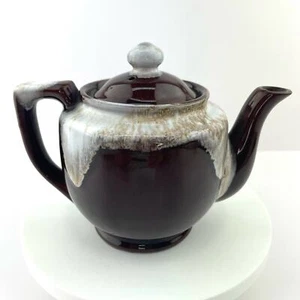 Vtg Brown Drip Glaze Japan Teapot Single Serve Espresso Redware Cottage Pottery - Picture 1 of 13