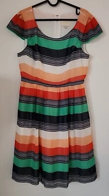 Modcloth Womens Size Large Cap Sleeve Retro Inspired Multicolored Striped Dress - Image 1 of 4