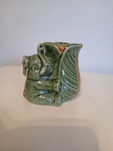 Collectible Vintage Baby Elephant Ceramic Planter 3.75" Trunk Up Good Luck Cute - Picture 1 of 9