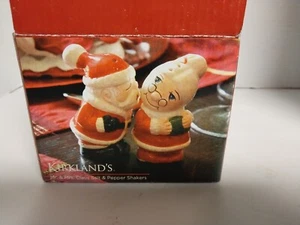 Ceramic Christmas Santa & Mrs Claus Kissing Salt & Pepper Shaker Set Kirklands - Picture 1 of 4