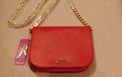 NWT $58 Rampage Women's Red Solid Crossbody Gold Chain Strap - Image 1 of 2