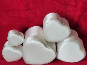 Ivory White Satin Heart Storage Stackable Nesting Boxes Crafts Set LOT Jewelry - Picture 1 of 9