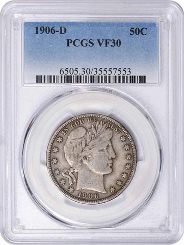 1906-D Barber Silver Half Dollar VF30 PCGS Cover