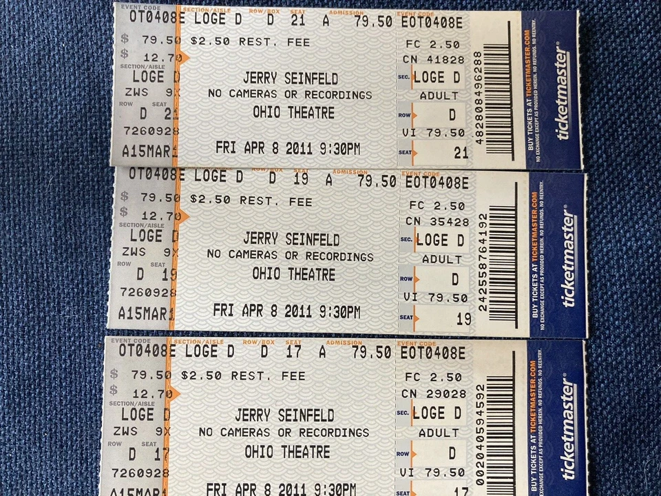 (3) Jerry Seinfeld Concert Ticket Stubs Columbus Ohio April 8th 2011 - Image 1 of 1