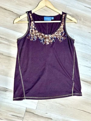 Camiseta sin mangas Simply Vera Wang marrón con lentejuelas nueva con etiquetas. Petite Size PS A128 Foto 1 de 3