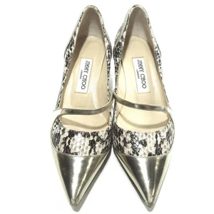 JIMMY CHOO decolte pitone tacco EU35,5/US5,5 argento donna originale popolare - Foto 1 di 8