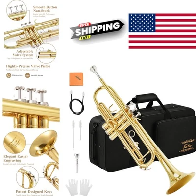 Brass Student Trumpet Set with Accessories Hard Case and Cleaning Cloth Included - Image 1 of 4