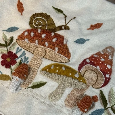 World Market Mushroom Snail Embroidered Throw Pillow Flower Floral 14x20 Inch - Image 1 of 4