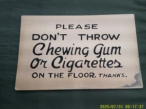 Vintage 1940/50s Cardboard Throw Gum on Floor Sign 11x7" - Picture 1 of 2