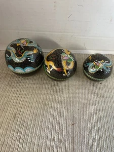 Cloisonne Ege cinese vintage (set di tre) - Foto 1 di 1