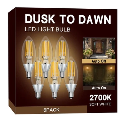 Dusk to Dawn 5W Outdoor Light Bulbs 2700K Soft White 6 Pack E12 - Image 1 of 4