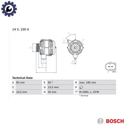 ALTERNATOR 0 986 047 550 FOR MERCEDES-BENZ CL-CLASS CLK/Convertible SLR CLS 2.6L - Image 1 of 4
