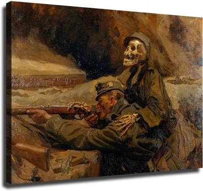 Vintage Painting Soldier and Death By Hans Larwin Poster Wall Decor Wall Art  - Image 1 of 4