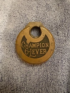 ANTIQUE C.1910 MILLER CHAMPION 6 LEVER BRASS BRONZE PANCAKE PADLOCK LOCK NO KEY - Picture 1 of 2