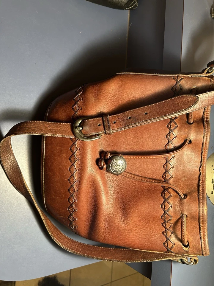 Brighton Cowgirl Western Leather Bucket Bag Distressed Brown Shoulder crossbody - Image 1 of 4