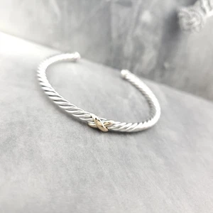 Brazalete David Yurman Plata de Ley Oro 14K 4mm Cable Clásico X Grande - Imagen 1 de 6