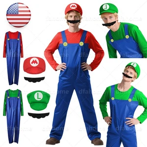 Herren Erwachsene Super Mario und Luigi Kostüm Klempner Bros Halloween Kostüm Hut - Bild 1 von 29