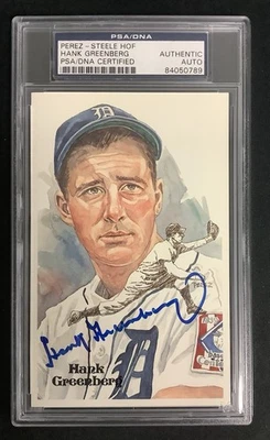 Hank Greenberg Signed Perez Steele Postcard Baseball HOF Tiger Autograph PSA/DNA - Image 1 of 3