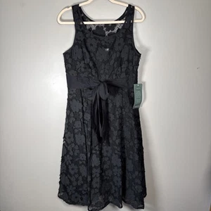 Coldwater Creek Black Lace Floral A-line Dress Belted Size 12 NWT MSRP:$119 - Picture 1 of 11