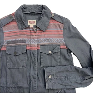 Mossimo Women’s Utility Jacket S Gray Pink Cargo Aztec Print Boho Fall Layering - Picture 1 of 9