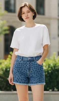 NWT VICTORIA'S SECRET HIGH RISE DENIM JEAN FRINGED SHORTS SIZE 4 MSRP $44.50 - Image 1 of 4