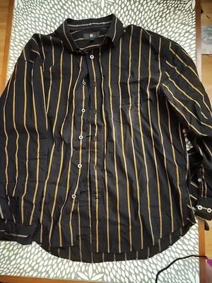 Camisa Larga Banana Republic Calce Relajado Abotonada Rayas Negra Y Dorada... Foto 1 de 4