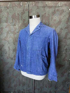 Chaqueta de Trabajo Denim Vintage Francesa Ribete Ligero Camisa Años 50 60 Desteñida Descolorida Euro - Imagen 1 de 5