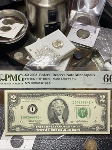 2003* $2 Minneapolis STAR Federal Reserve Note Low Serial • PMG 66 EPQ - Picture 1 of 5