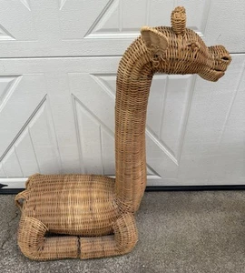 38” Large Hand Woven Wicker Giraffe Rattan Sculpture Handmade RARE - Picture 1 of 13
