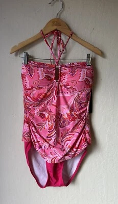 Ralph Lauren Sz 8 Ruched Pink Paisley One Piece Swim Bathing Suit NWT MSRP $103 - Image 1 of 4