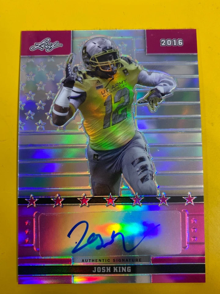 D54055 2016 Leaf All-American Bowl Flag Etch Metal Autograph Pink Josh King #2/7 - Image 1 of 1
