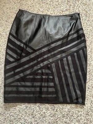 Lafayette 148 новый черный кожаный до колена карандаш юбка ленты акценты Sz 8 - Изображение 1 из 4