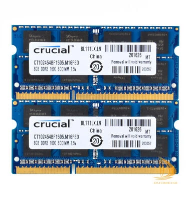 16GB RAM F MacBook Pro 13" Mid 2012 A1278 Crucial 2x 8GB 1600MHz PC3-12800 DDR3L - Image 1 of 4