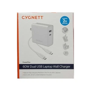 Cygnett PowerPlus 60W Dual USB-C Laptop Macbook Wall Charger Travel Adapter 3090 - Picture 1 of 2