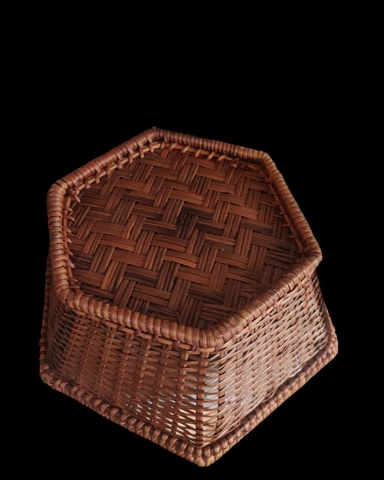 Vintage Woven Wicker Dark Brown Hexagon Shallow Basket 10.5 x 2 inches Cover