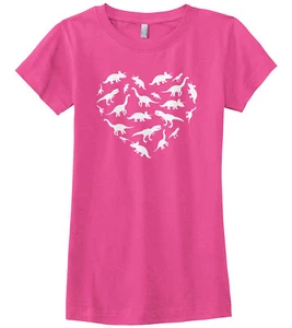 Heart of Dinosaurs Girls Fitted T-Shirt Valentine's Day Birthday Gift Idea - Picture 1 of 10