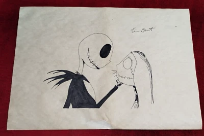 Tim Burton Dibujo sobre papel (Hecho a mano) firmado y estampado en medios mixtos. Foto 1 de 4