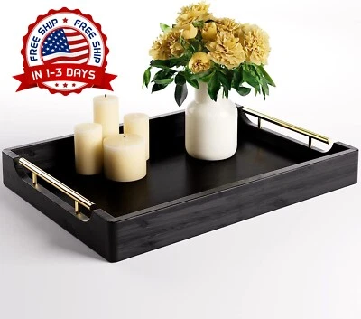 Bandeja Otomana De Madera Real Para Sala De Estar, Bandeja Con Asas 16.5" x 12". Foto 1 de 4