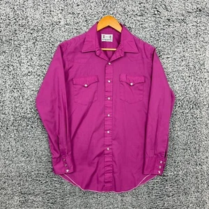 Vintage H Bar C Shirt Mens Large Magenta Pearl Snap Button Western Ranch 70s L - Picture 1 of 11